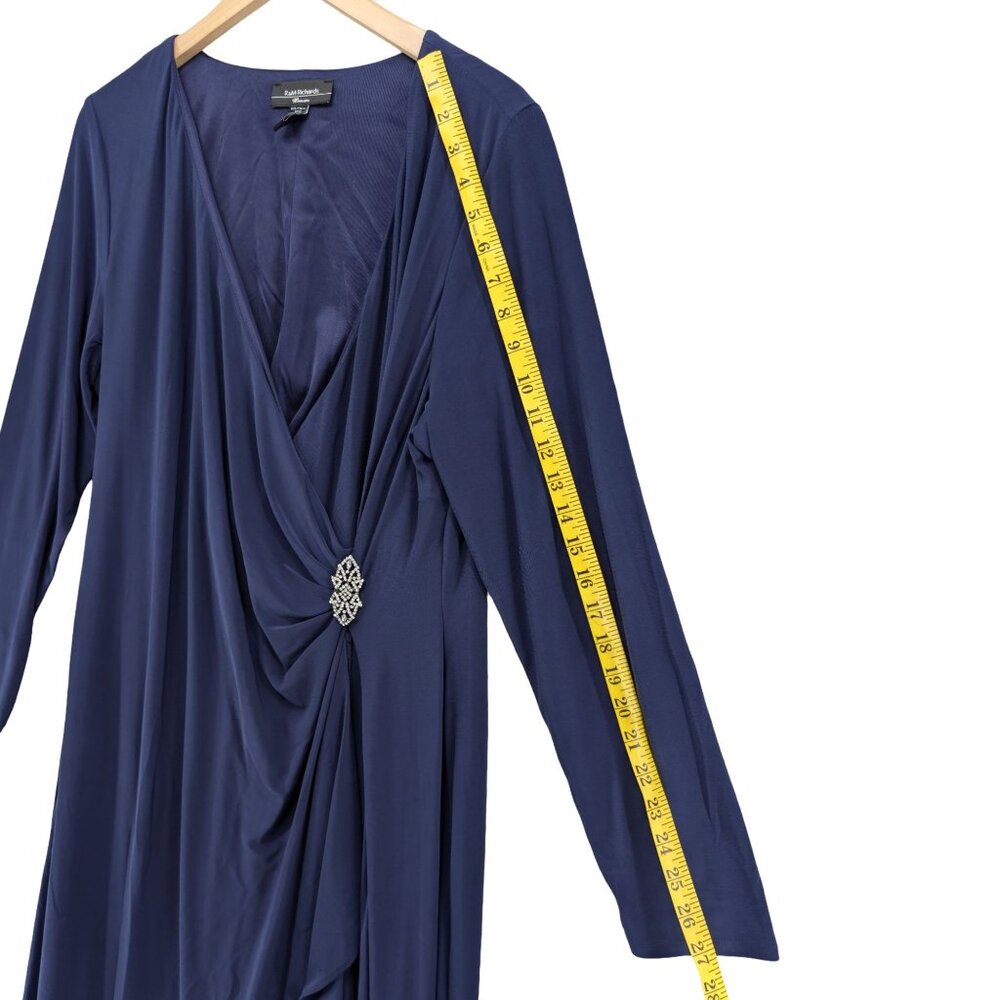 R&M Richards Gown Maxi Dress Blue Long Sleeve Front Slit Stretch Lined Size 16W - Picture 8 of 10